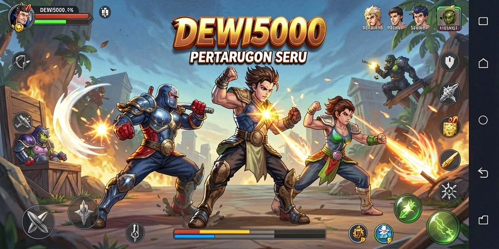 Tampilan aksi seru di DEWI5000 dengan pertarungan dramatis.