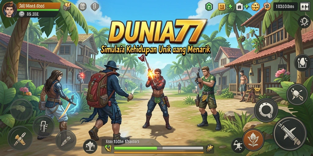 Tampilan gameplay DUNIA77 yang penuh warna dan interaktif.