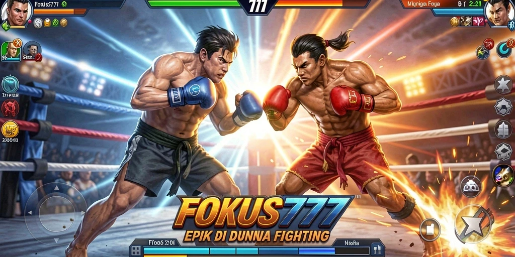 Screenshot FOKUS777 yang menunjukkan pertarungan seru antara karakter.