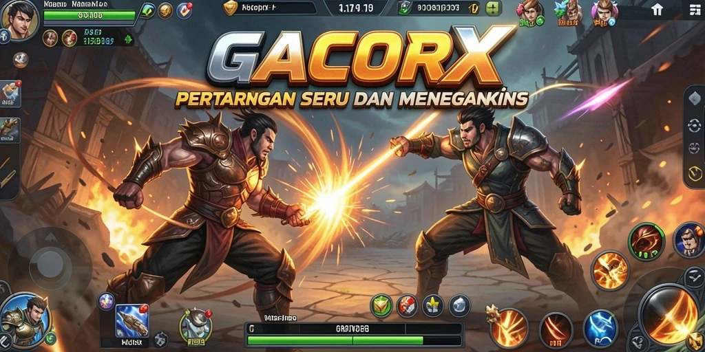 Screenshot gameplay GACORX menampilkan pertarungan mendebarkan antar karakter.