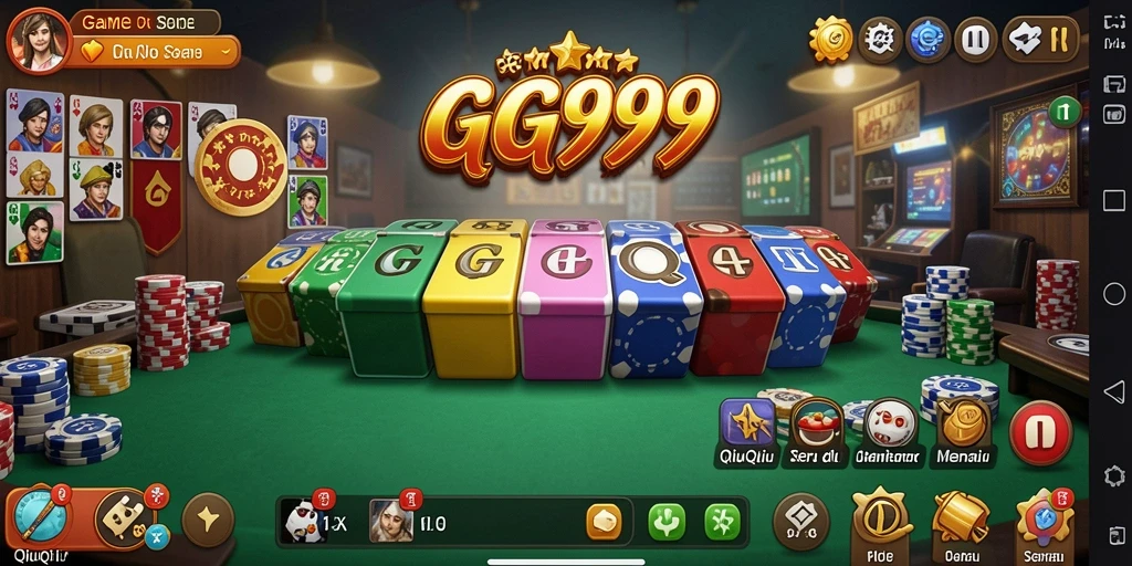 Screenshot GG999 menampilkan aksi seru permainan QiuQiu.