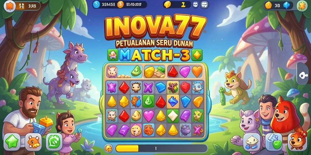 Screenshot gameplay INOVA77 menampilkan serunya menyusun kombinasi dalam Match-3.