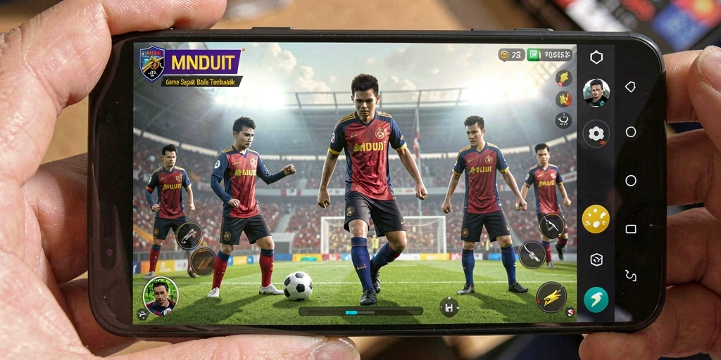 Tampilan gameplay mendebarkan dari MNDUIT dengan suasana lapangan sepak bola.