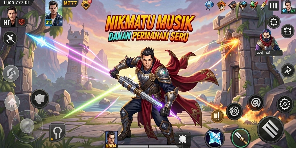 Screenshot utama MT777 menampilkan gameplay penuh warna dan interaktif.
