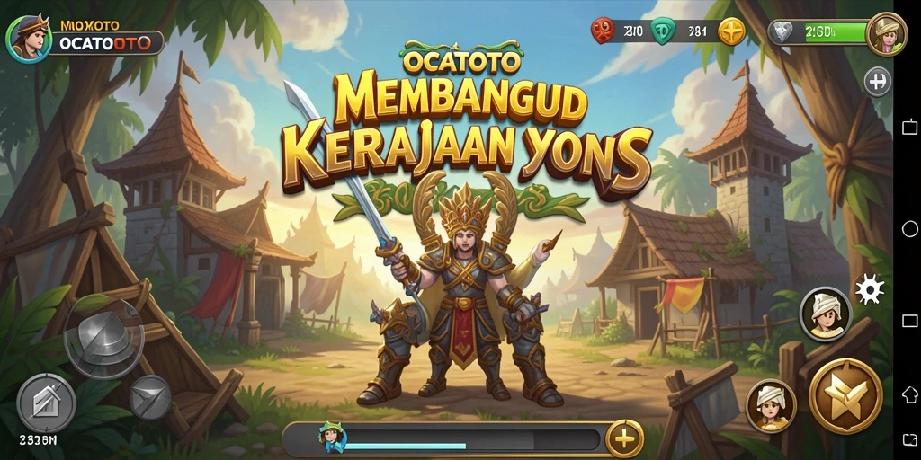 Screenshot gameplay OCATOTO yang menampilkan pembangunan kerajaan yang megah.