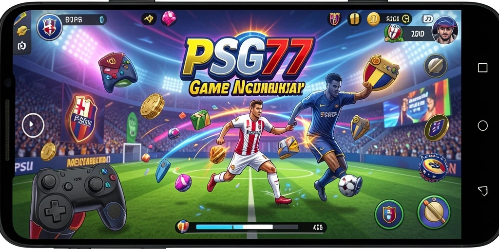 Tangkapan layar utama PSG77 menunjukkan aksi seru dalam gameplay arcade.