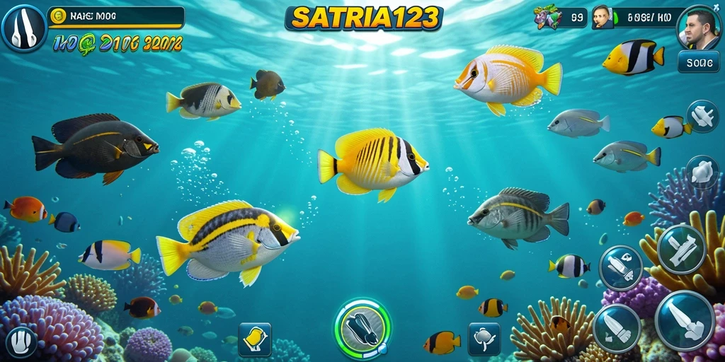 Gameplay seru dari SATRIA123 dengan aksi menembak ikan.