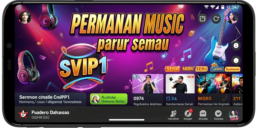 Screenshot gameplay SVIP1 yang menunjukkan interaksi musik yang seru.