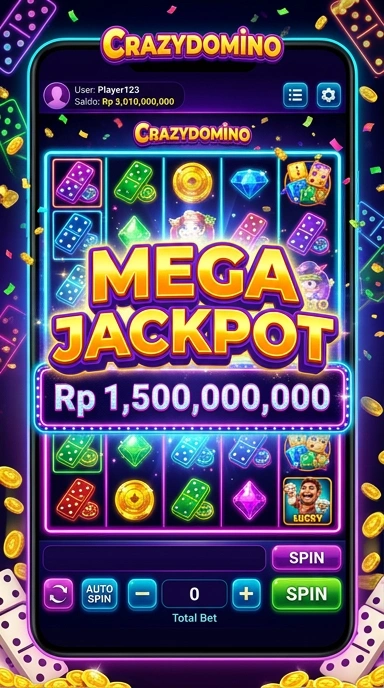 Screenshot antarmuka pengguna aplikasi crazydomino yang ramah.